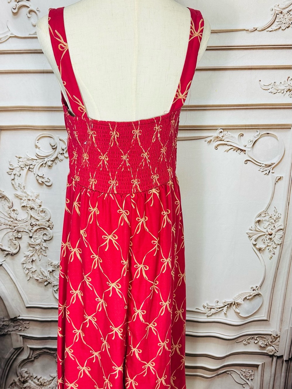 3 for $36 Sale Red Bow-Print Tie-Front Midi Dress - Picture 7 of 13